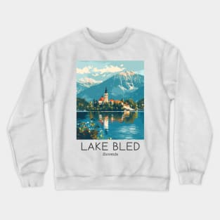 A Vintage Travel Illustration of Lake Bled - Slovenia Crewneck Sweatshirt
